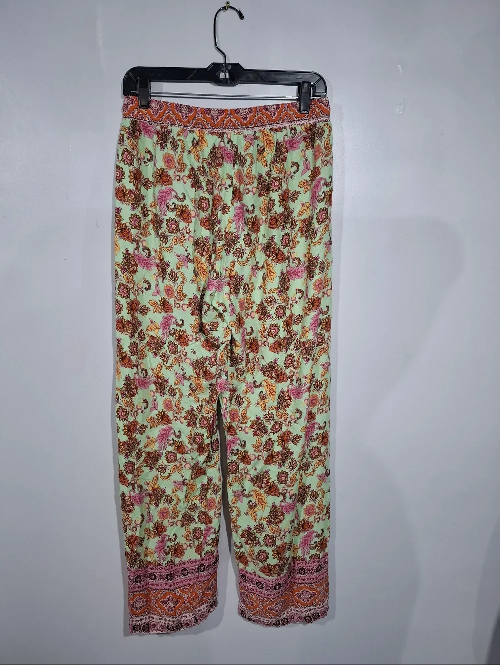 Paparazzi Lightweight Colorful Wide Leg Pants Sz L Drawstring Boho Indie Summer
